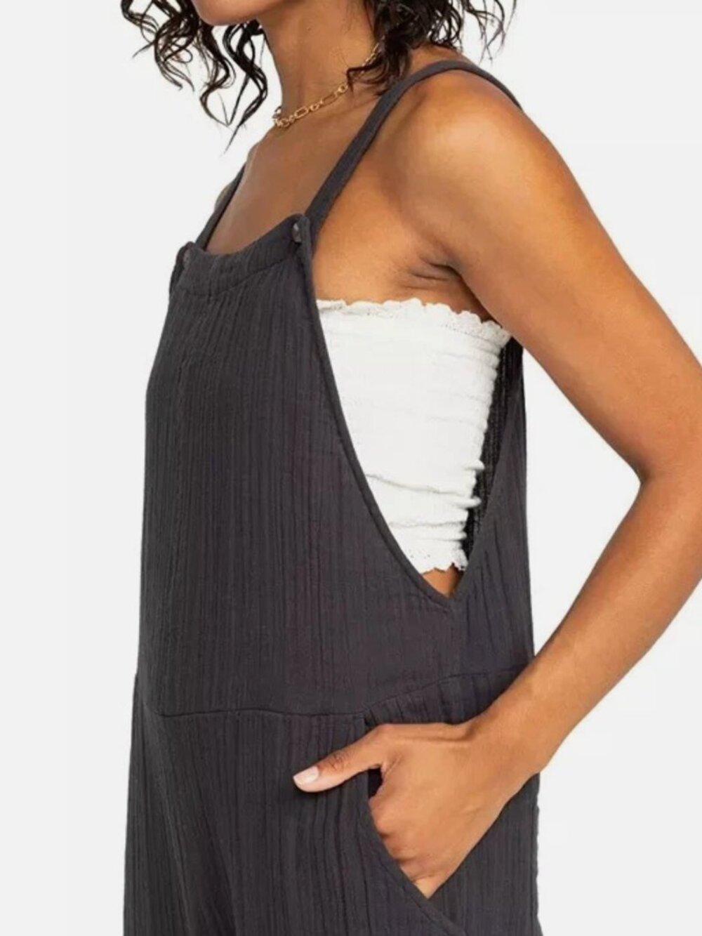 Roxy Organic Cotton Jumpsuit, Beachside Dreaming, Phantom, size Medium - Picture 4 of 15